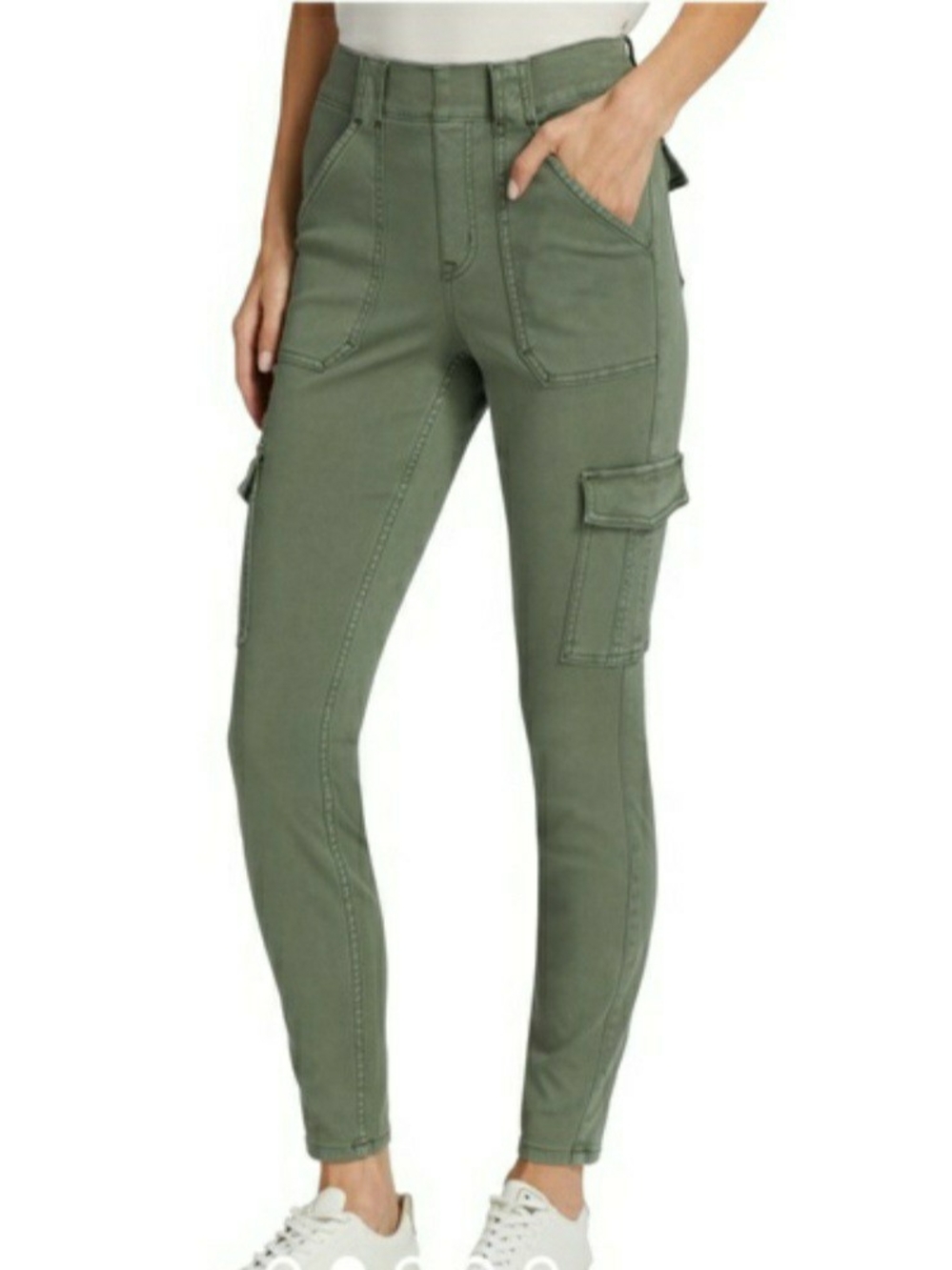 SPANX Olive Green High-Rise Cargo Skinny Stretch Twill Pants